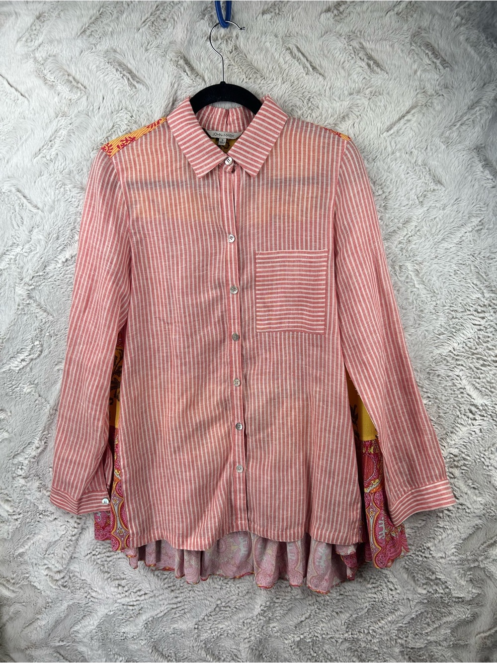 John Mark Pink and White Striped Button-Down Shirt
